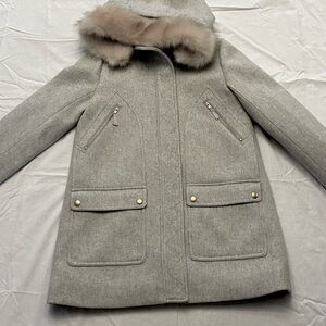 J. Crew Girl’s Chateau Gray Wool Parka Notched Collar, Silk Lining,